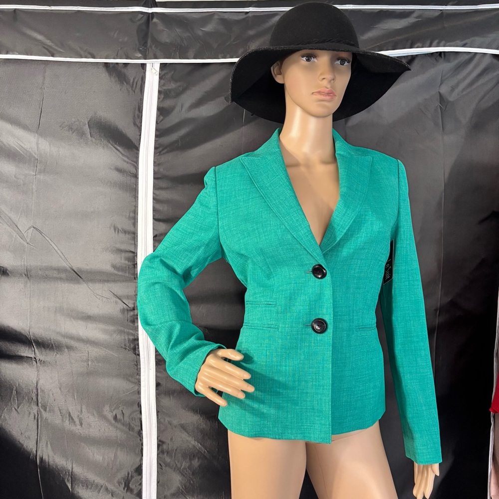 Le Suit Teal Blazer with Black Accents